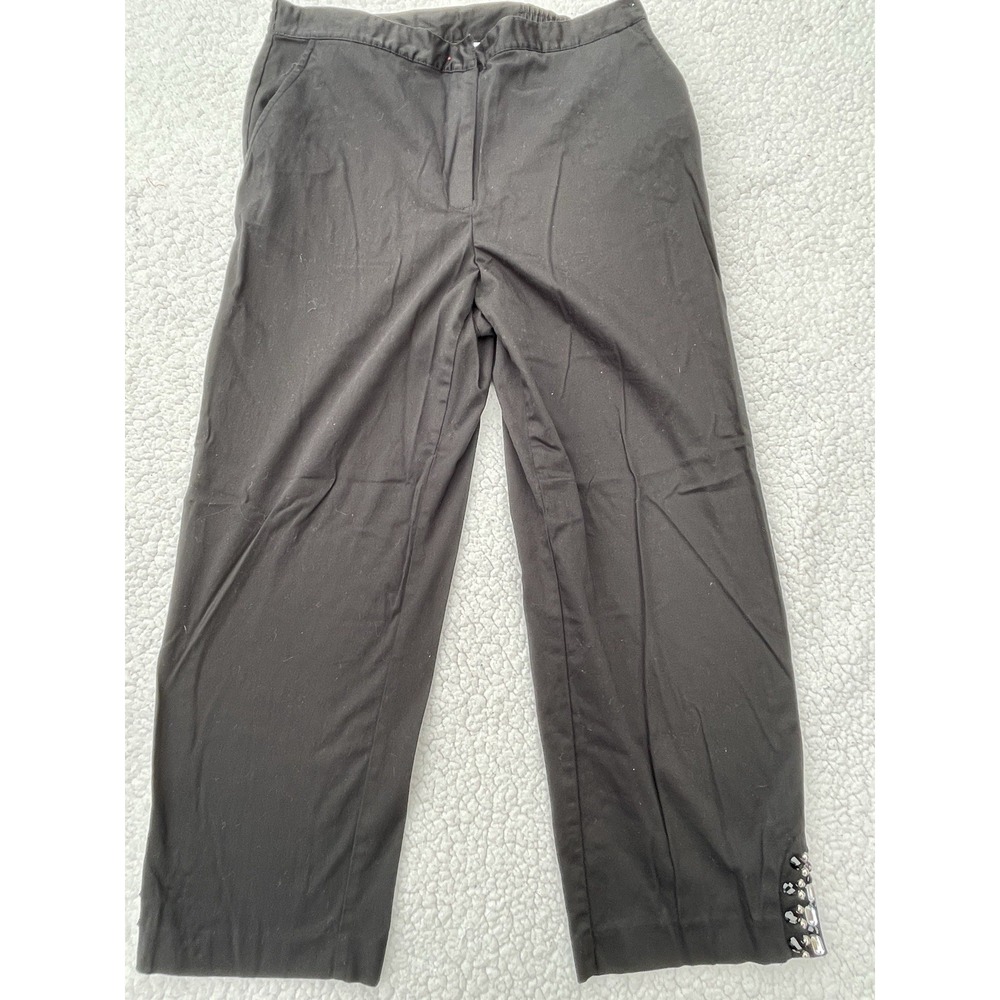 Ruby Rd Capri Pants Womens 10 Black Beaded Trim Straight Leg Mid Rise Stretch